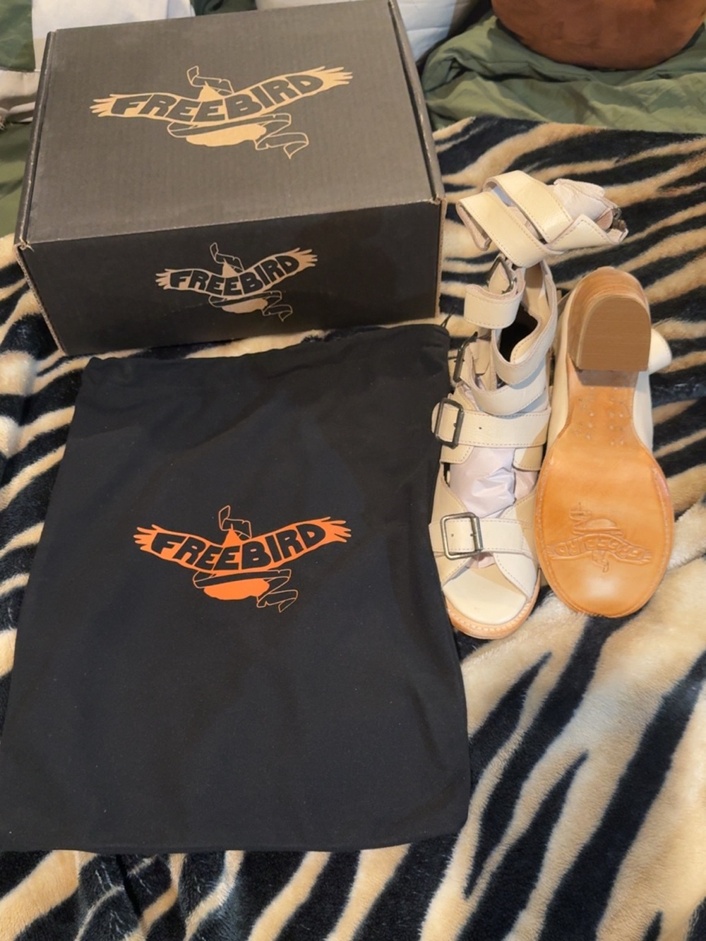 freebird Cream Strappy Buckle Heeled Boots